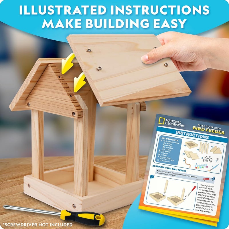 Blue Marble National Geographic Build Your Own Bird Feeder Kit – DIY Wooden Feeder Craft with Paints, Brush, Bird-Watching Journal & Educational Poster for Kids, Easter Basket Stuffers - Image 5